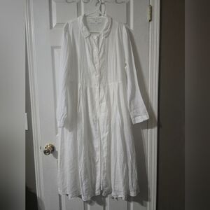 Grizas | White Washed Linen Long Sleeve Collared Maxi Duster/Shirt Dress, EUC!